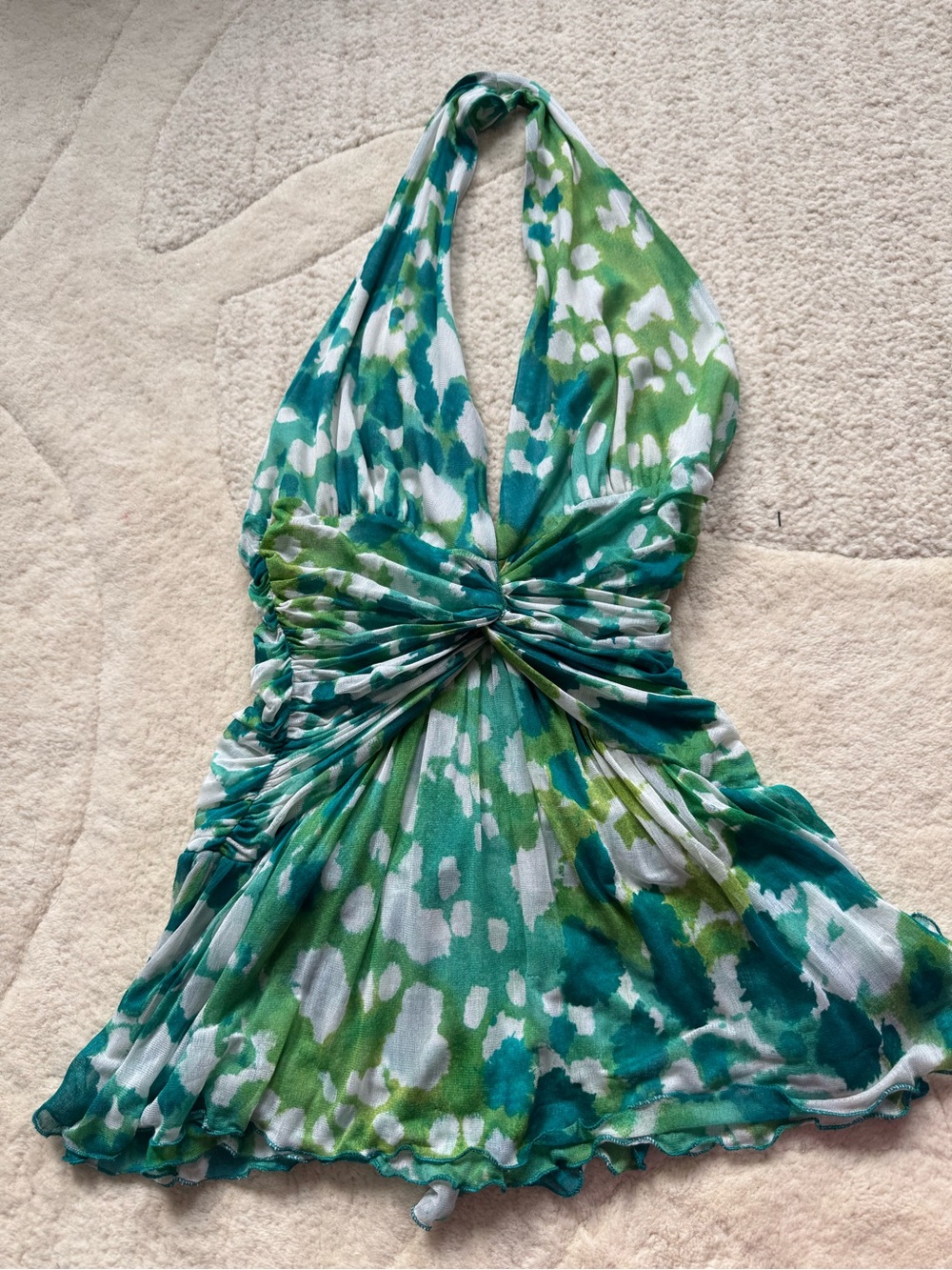 Diane Von Furstenberg Green & Teal Halter Twist Coverup